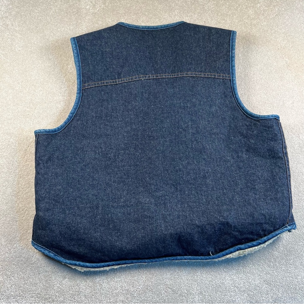 Vintage Roebucks Vest Blue Denim Sherpa Fleece Snap Western 70's Men's XL - Picture 2 of 9